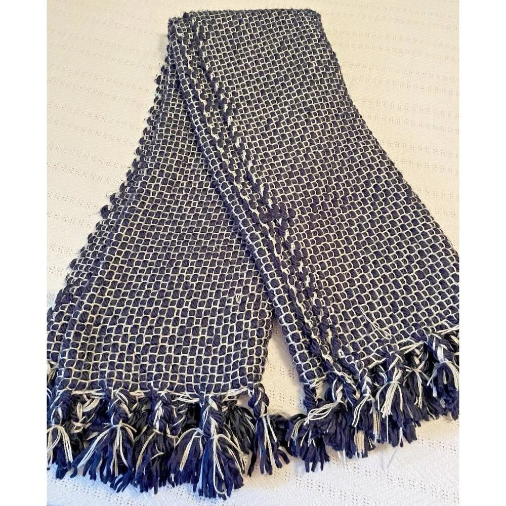 West Elm Marled Basketweave Throw Blanket Navy Blue And White 50x60
